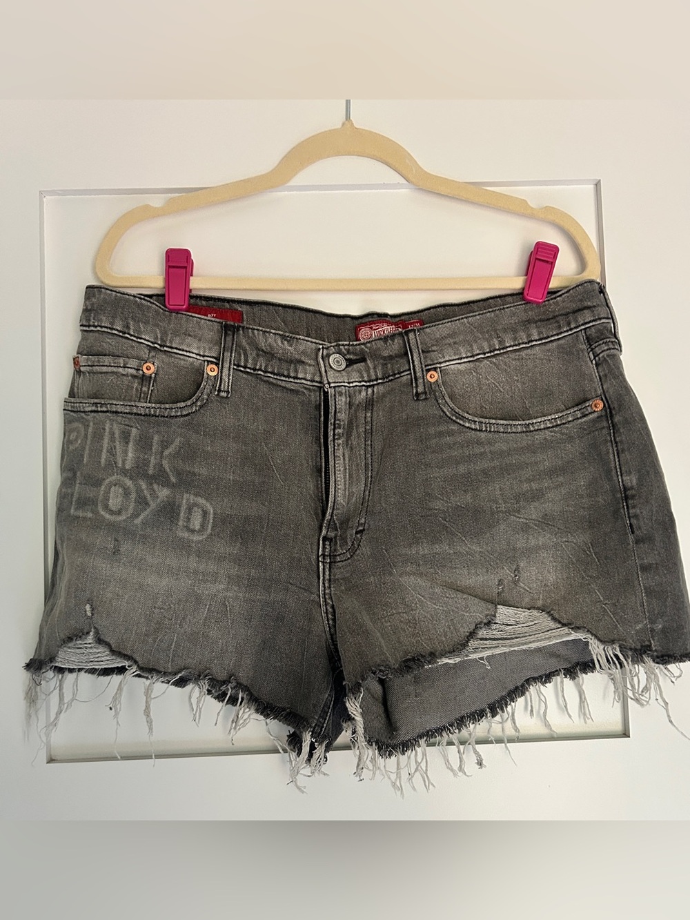Lucky Brand Gray Distressed Denim Shorts with Graphic